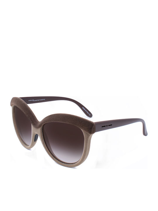 Italia Independent I-Plastik Women's Sunglasses with Black Horn-Rimmed Frame and Brown Gradient Lenses