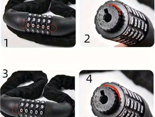 Motorrad-Diebstahlsicherungsrolle mit Länge 90cm Motorradkettenschloss Schwarz Farbe