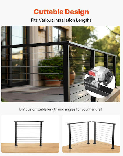 Vevor Stainless Steel 198 Cm Rectangular Railing Staircase For Outdoor Indoor Spaces Adjustable Metal Stair Railing Cap Matte Black Coating Cable Railing Kit
