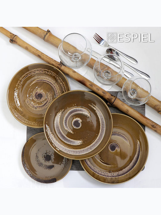 Espiel Typhoon Teller Suppe aus Porzellan Braun mit Durchmesser 23.5cm 6Stück
