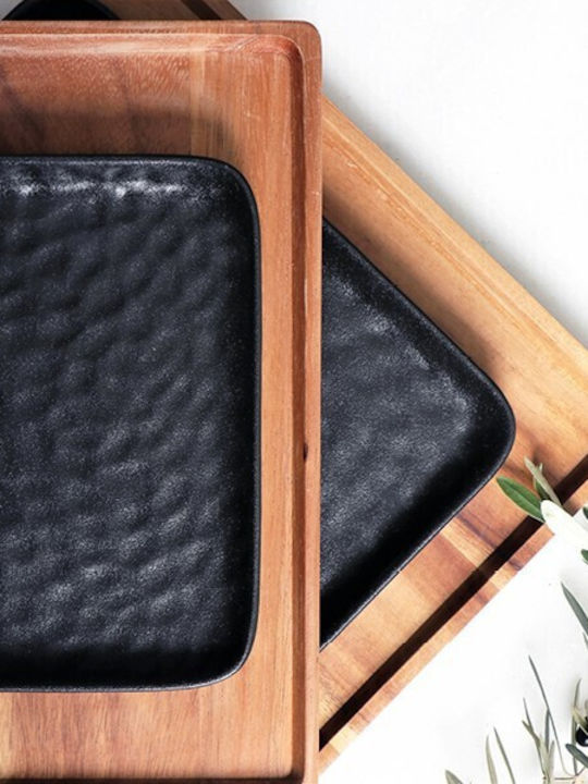 Espiel Lava Plate Shallow Square Ceramic Black 20x20cm