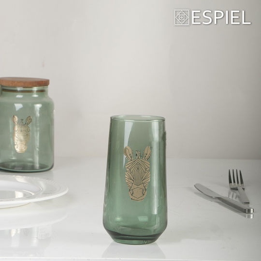 Espiel Jungle Zebra Set of Glasses Water made of Glass in Green Color 470ml 6pcs