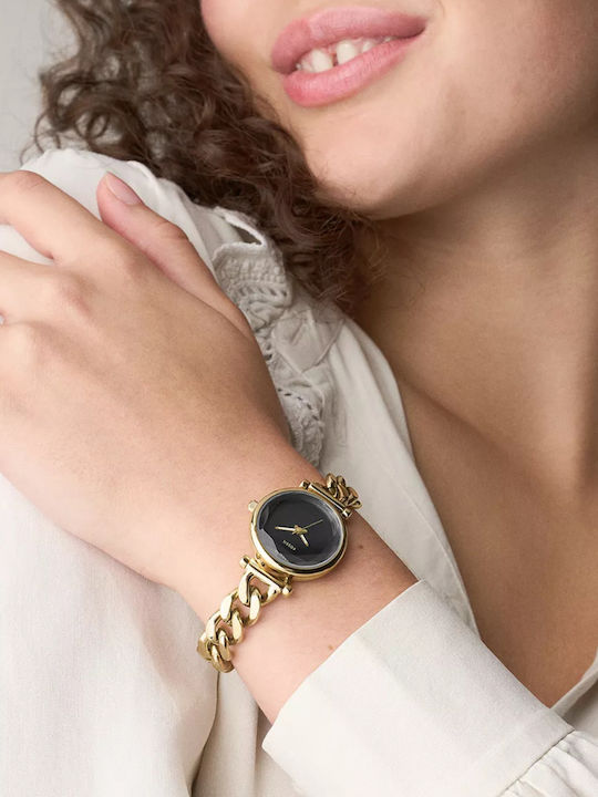 Fossil Carlie Mini Three-Hand Womens Watch 28mm Battery With Gold Stainless Steel Bracelet