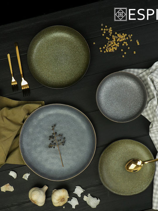 Espiel Olive Serving Plate Deep Ceramic Green with Diameter 22cm 4 Pieces