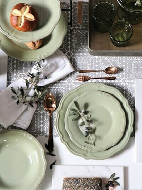 Espiel Tiffany Deep Ceramic Green Plate With Diameter 24cm 6 Pieces