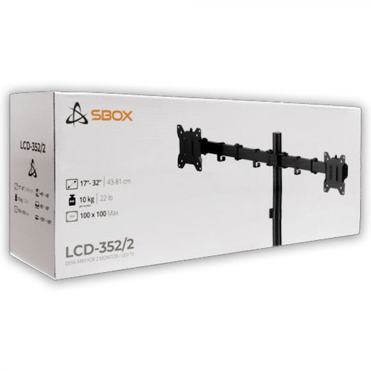 Sbox Стойка за 2 Монитори до 32" с Рамо Черна (LCD-352/2-3)
