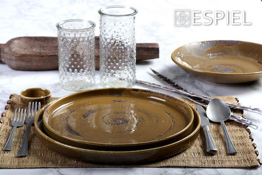 Espiel Typhoon Serving Plate Shallow Porcelain Brown with Diameter 24.5cm 6 Pieces