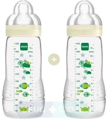 Mam Σετ Πλαστικά Μπιμπερό Easy Active Κατά των Κολικών με Θηλή Σιλικόνης για 4+ μηνών Λευκό 330ml 2τμχ