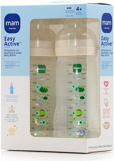 Mam Σετ Πλαστικά Μπιμπερό Easy Active Κατά των Κολικών με Θηλή Σιλικόνης για 4+ μηνών Λευκό 330ml 2τμχ