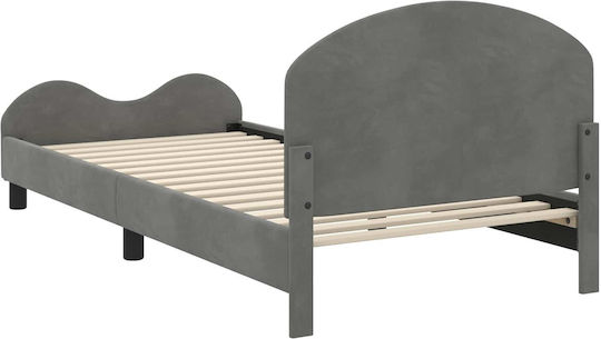 Pat Pentru Copii Clasic Single Cu Spațiu De Stocare Gri Pentru Saltea 90x200cm