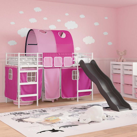 Pat pentru Copii Loft Bed Single Alb pentru Saltea 90x190cm