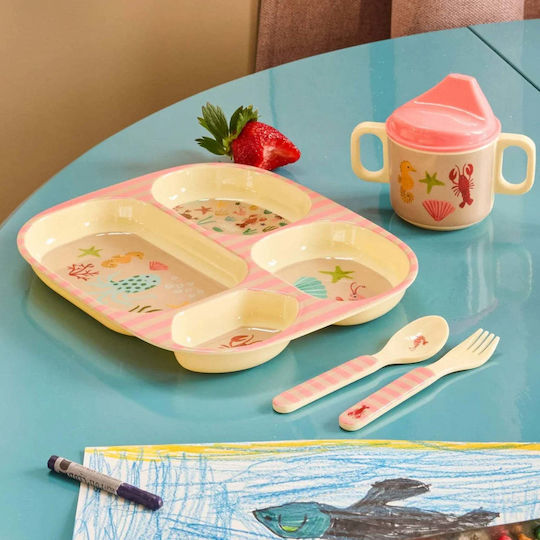 Rice Feeding Set Dinner made of Melamine Pink 4pcs