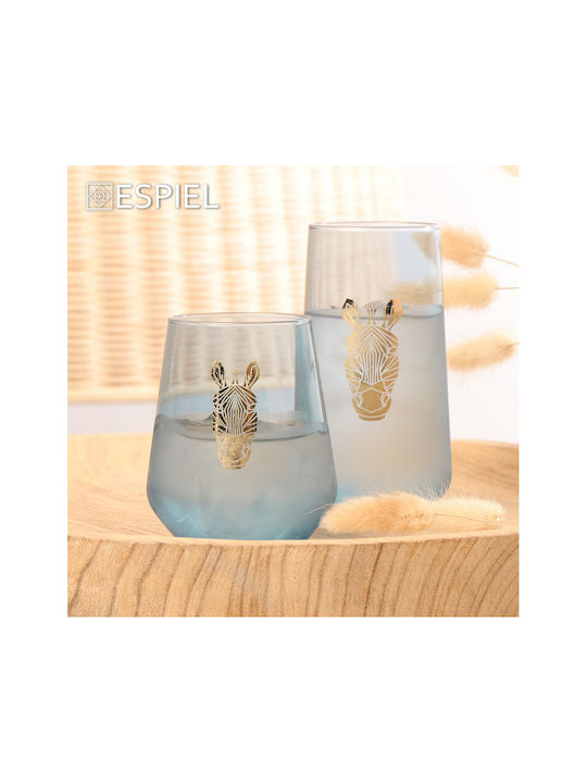 Espiel Jungle Zebra Set of Glasses Water made of Glass in Blue Color 470ml 6pcs
