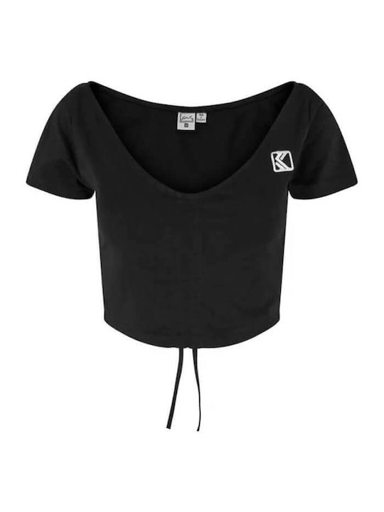 Γυναικείο Αθλητικό Crop T-shirt Μαύρο