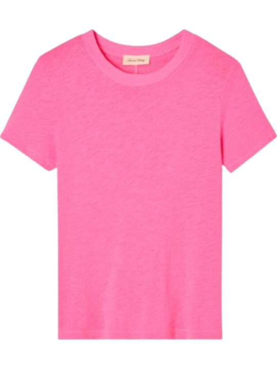 Women's Summer Blouse Cotton Short Sleeve PINK ACID FLUO