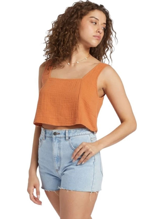 Skies" Γυναικείο Crop Top Βαμβακερό με Τιράντες Πορτοκαλί