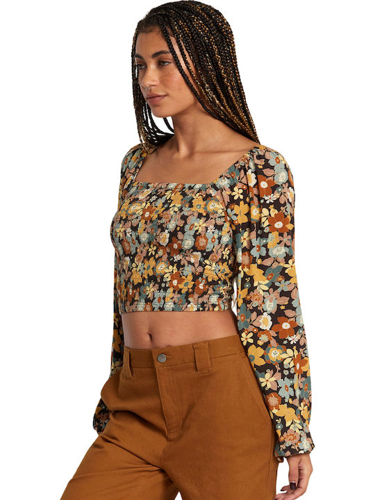Women's Crop Top Long Sleeve Floral Java