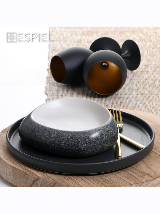 Espiel Pebble Πιάτο Βαθύ Οβάλ Κεραμικό Γκρι-Λευκό 23x18cm 2τμχ