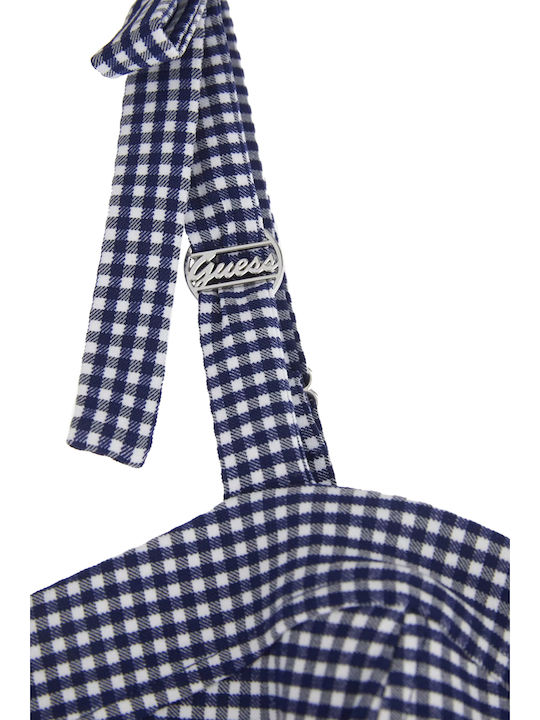Women's Crop Top with Straps & V Neckline Checked Blue