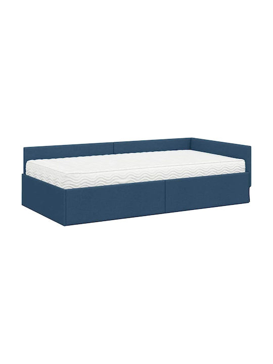 vidaXL Einzelbett Mit Stoff Blau Mit Lattenrost Für Matratze 90x190cm