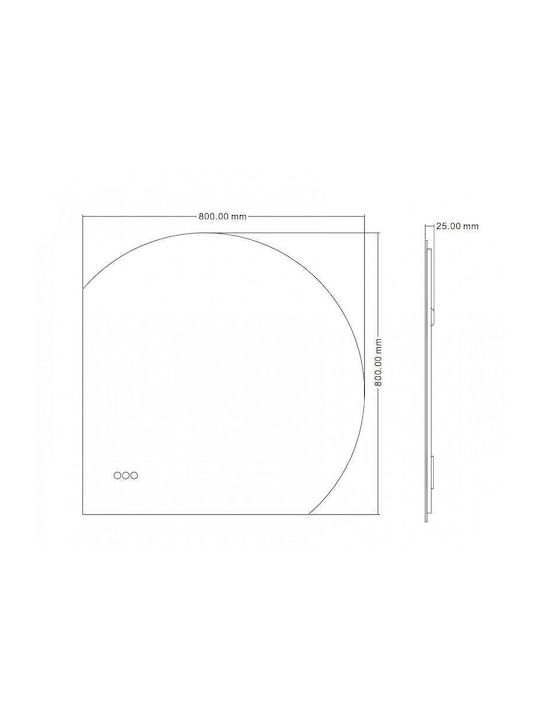 Inter Ceramic Juliet Semicircular Oglindă de Baie Lumini LED Atingere 80x80cm Argintiu