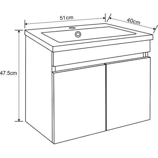 Inter Ceramic Waschtisch mit Waschbecken L50xB39xH45cm Weiß