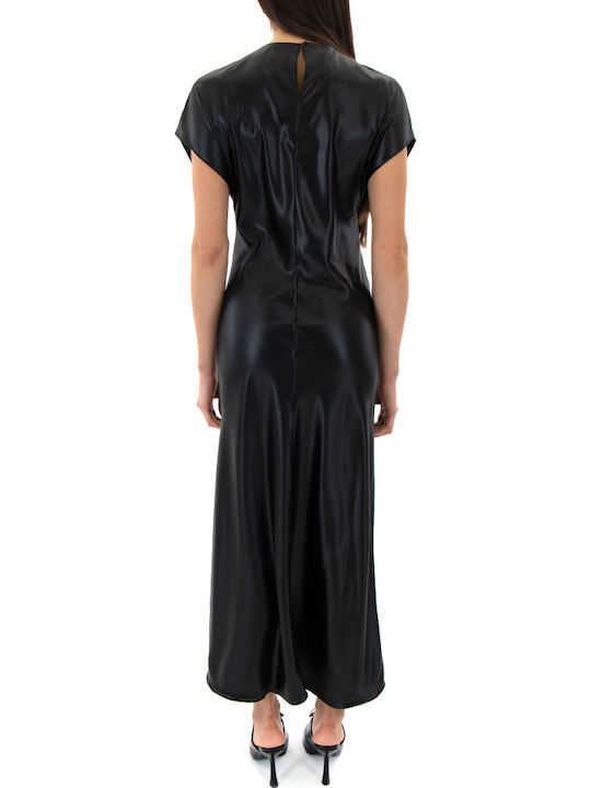 Dress Καλοκαιρινό Midi Βραδινό Φόρεμα Σατέν Μαύρο