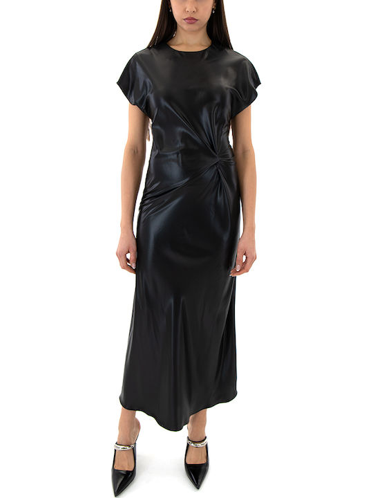 Dress Καλοκαιρινό Midi Βραδινό Φόρεμα Σατέν Μαύρο