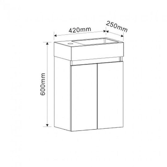 Inter Ceramic Πάγκος με Νιπτήρα Μ60xΒ42xΥ25cm Λευκός