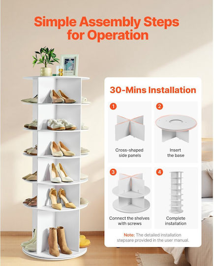Plastic Shoe Organizer White 23.5x23.5x61.8cm