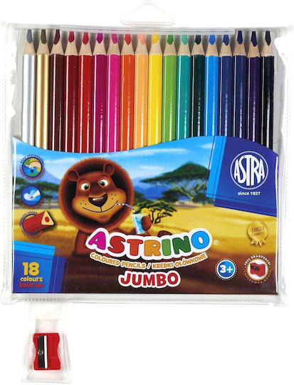 Set Creioane Colorate Triunghiulare Astra Astrino 18 Culori Ascuțitoare