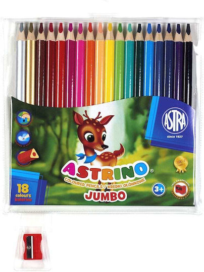 Set Creioane Colorate Triunghiulare Astra Astrino 18 Culori Ascuțitoare