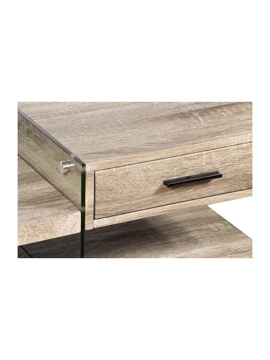 Rectangular Central Coffee Table Zlis Glass with Drawers Gray M110xW60xH45cm