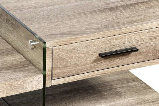Rectangular Central Coffee Table Zlis Glass with Drawers Gray M110xW60xH45cm