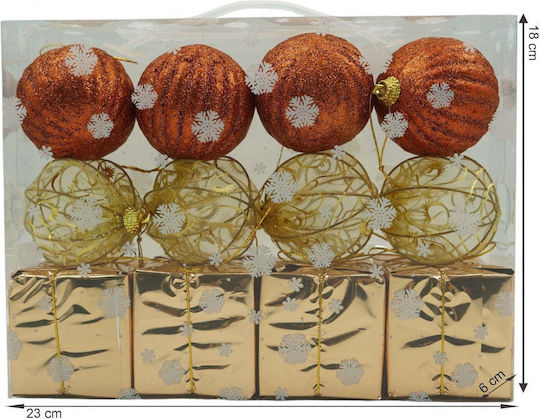Hanging Ball Ornament Ornament Copper with Glitter Set 12pcs