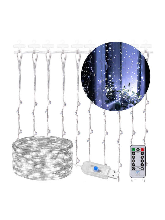 300 Lights LED 3m. x 300cm Cold White USB type Curtain 10pcs