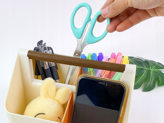 Desk Organizer Zola 4 Compartments Wooden Handle Plastic 18 X 16.5 X 16.5 Cm White