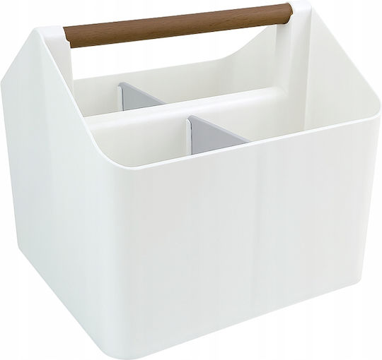 Desk Organizer Zola 4 Compartments Wooden Handle Plastic 18 X 16.5 X 16.5 Cm White