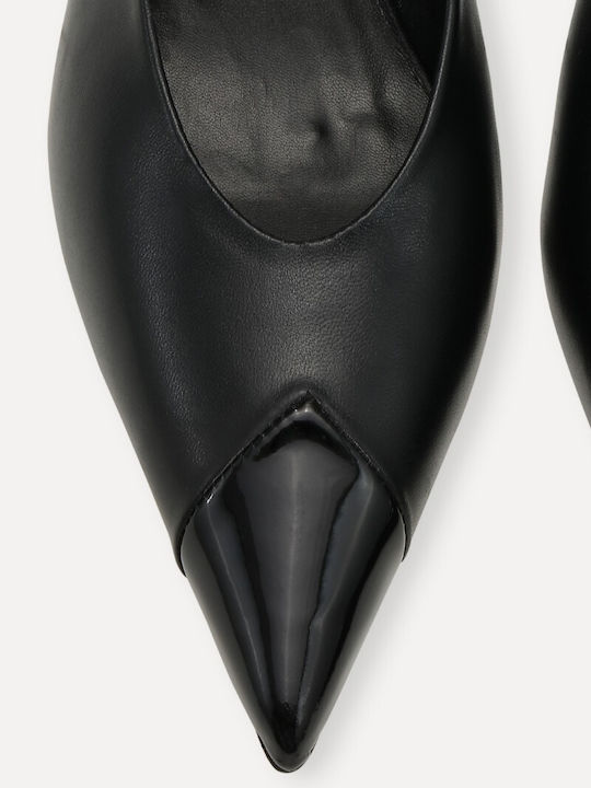 Leder Spitze Zehe Pumps mit Mittlerem Absatz Schwarz