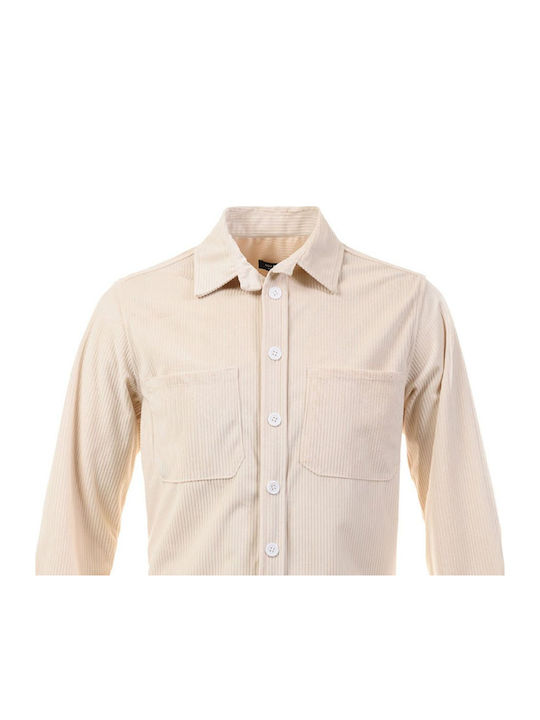 Μακρυμάνικo Κοτλέ Overshirt σε Στενή Γραμμή Λευκό