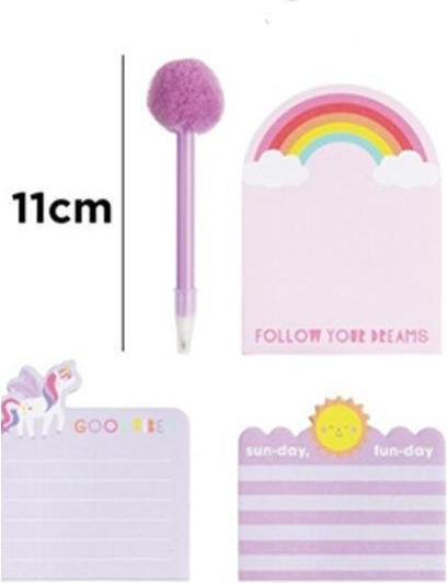 Mp Set Stickers Memo Pads Mini Memo Block Sticker 3 Pieces Pen Pom Pom