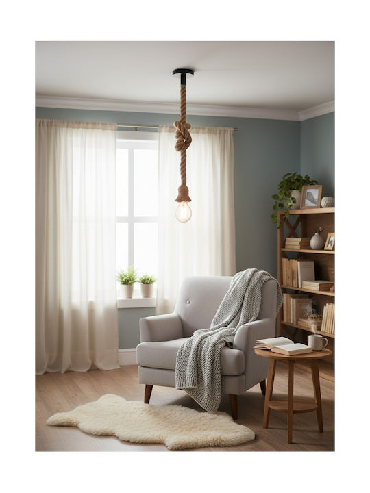 GloboStar Rope Pendant Light Beige with Rope for Socket E27 3.5x3.5x100cm