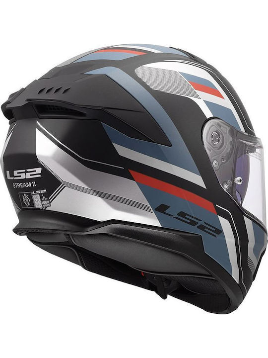 LS2 Stream Ii Vintage Mat Black/Grey/Red Motorcycle Helmet Full Face ECE 22.06 1550gr with Sunvisor