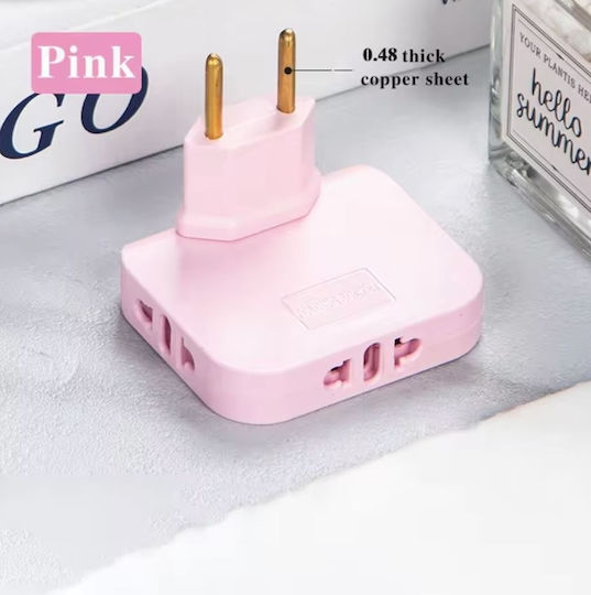 Πολύπριζο 2 Θέσεων με USB-A Ροζ