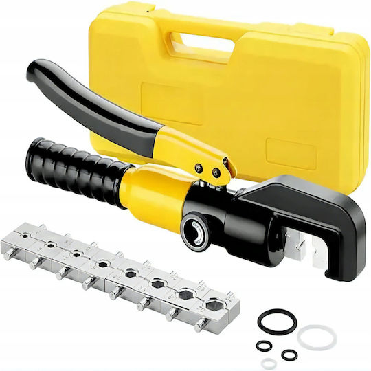 Set Clește Hidraulic Hexagonal de Sertizare Clește de Tăiere Zola Domeniu de Lucru 4-70 Mm² 8 Matrițe Forță 10 T Cutie de Depozitare Oțel 31 Cm Negru Galben