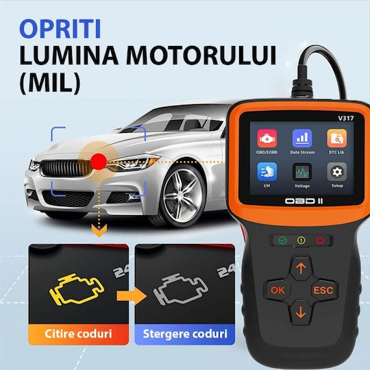 Techstar V317 Auto Scan Diagnostic Tool 2.8 Inch Display Engine Error Code Reading Clearing Can Diagnosis Compatible Obd Ii Eobd Black Orange
