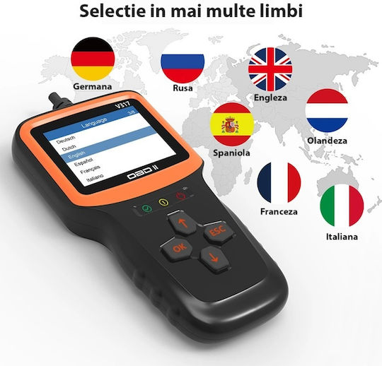 Techstar V317 Auto Scan Diagnostic Tool 2.8 Inch Display Engine Error Code Reading Clearing Can Diagnosis Compatible Obd Ii Eobd Black Orange