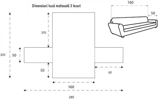 Sofazip Elastische Abdeckung für Dreisitziges Sofa Cappuccino - Ivory 160εκ. 1Stück SZMATCAIV