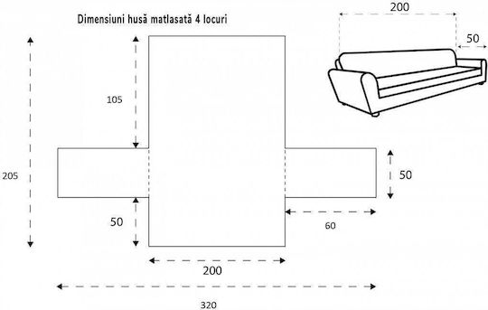 Sofazip Elastische Abdeckung für Dreisitziges Sofa Cappuccino - Ivory 160εκ. 1Stück SZMATCAIV