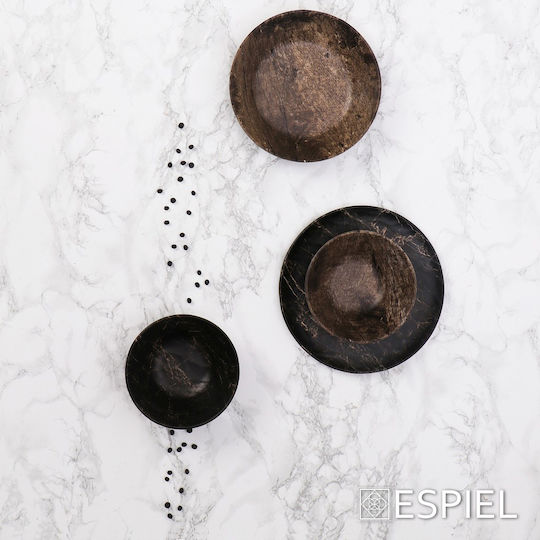 Espiel Black Wood Plate Soup Wooden Black with Diameter 21cm 6pcs